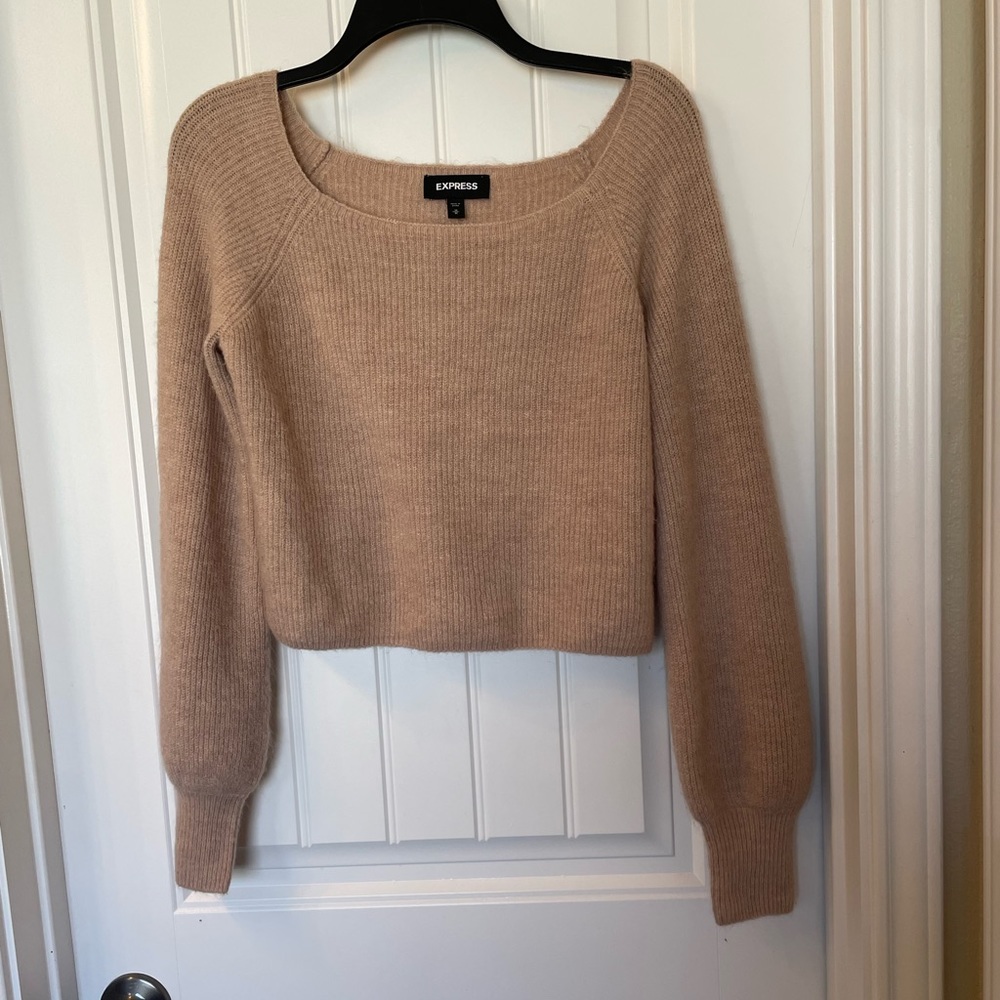 Express fluffy taupe crop top size medium